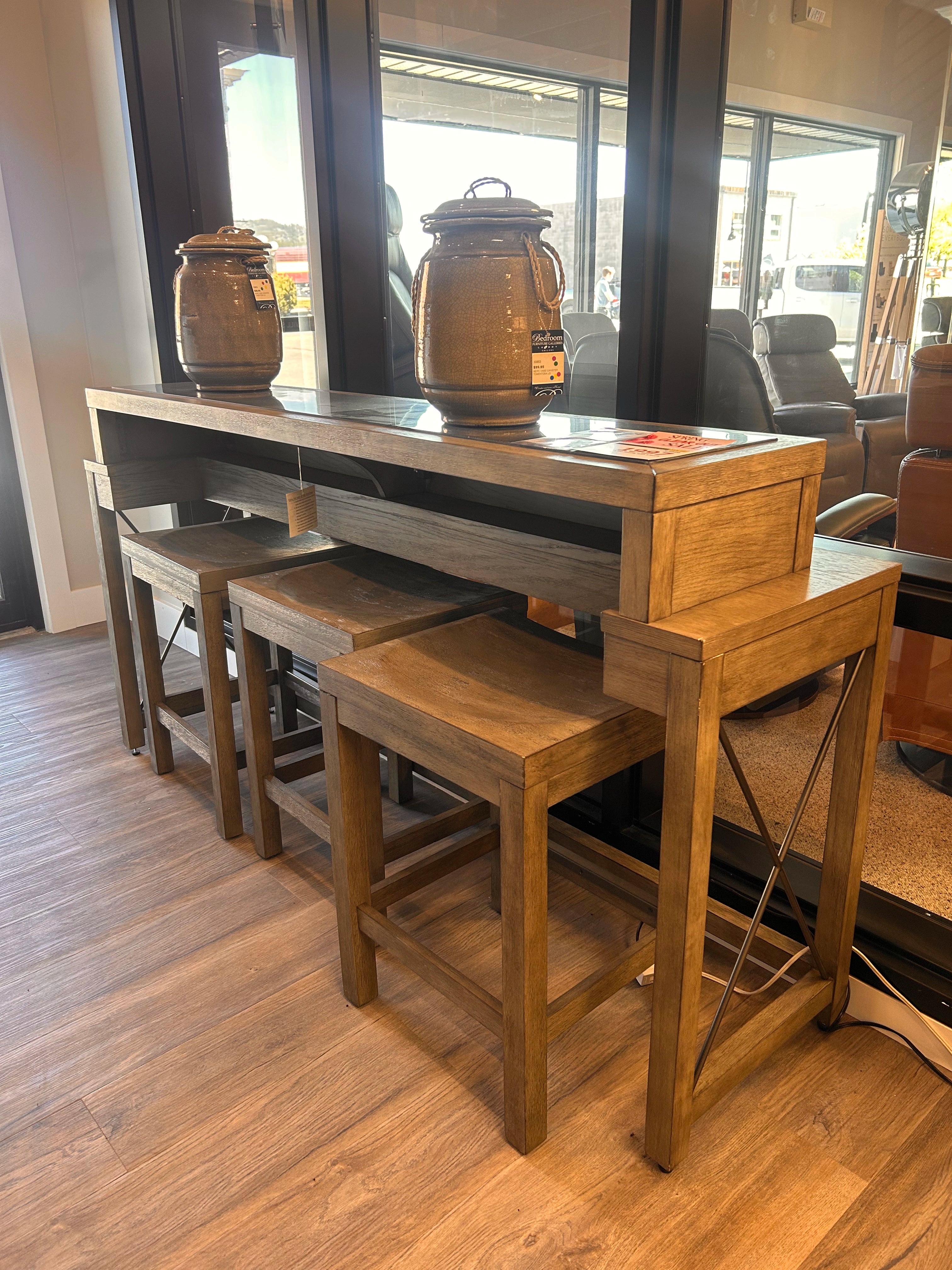042-587 HAMM Console Bar West End w/Inset Bluestone Top with 3 Stool