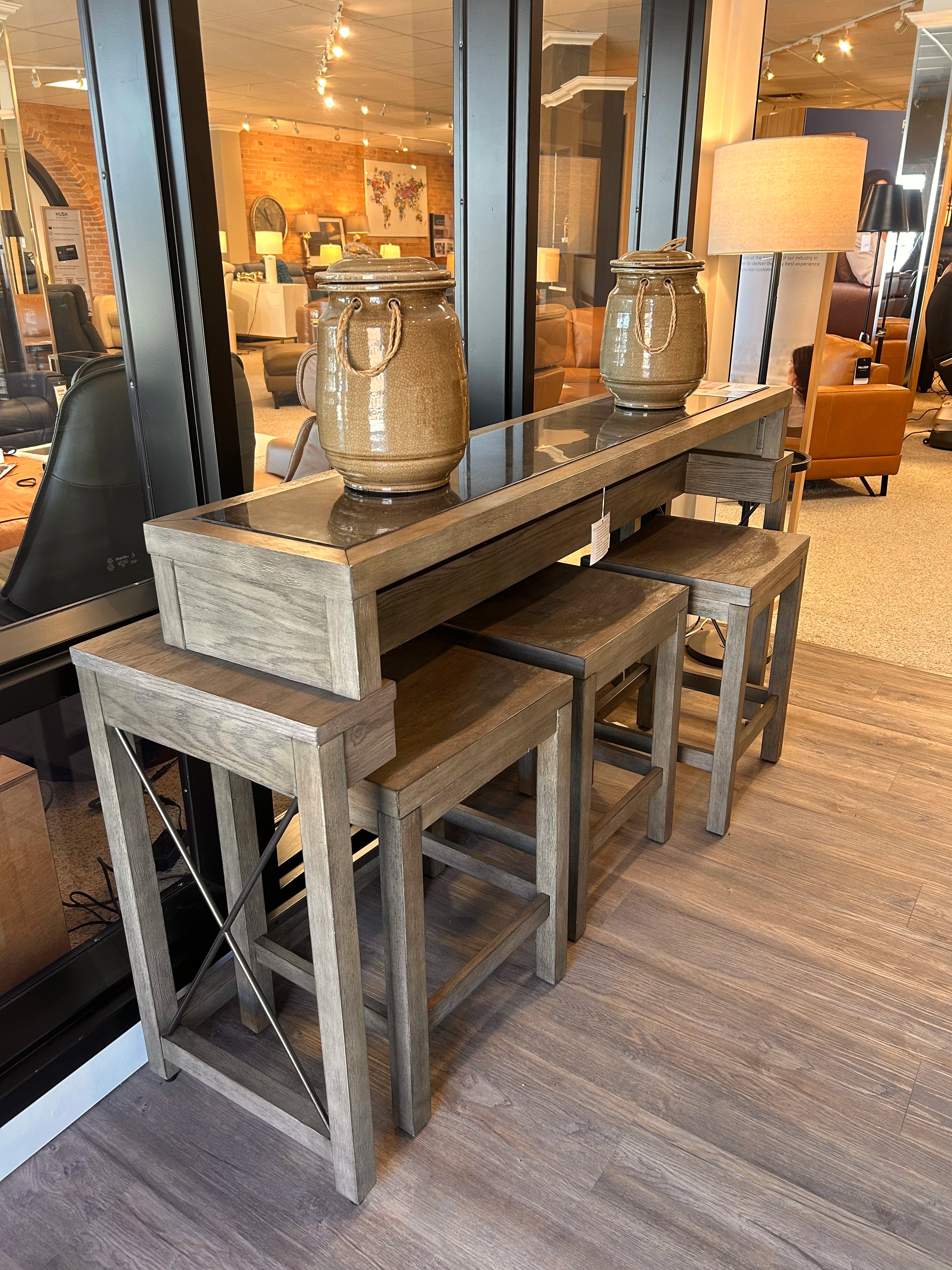 042-587 HAMM Console Bar West End w/Inset Bluestone Top with 3 Stool